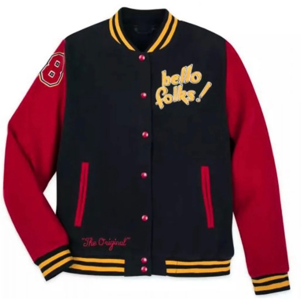 Disney Hello Folks Mickey Mouse and Pluto Letterman Varsity Bomber Jacket